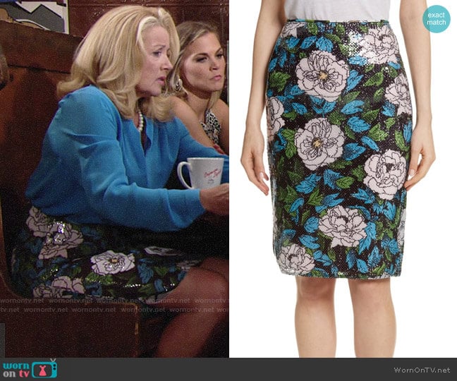 Diane von Furstenberg Sequin Pencil Skirt in Boswell Ivory worn by Nikki Reed Newman (Melody Thomas-Scott) on The Young and the Restless