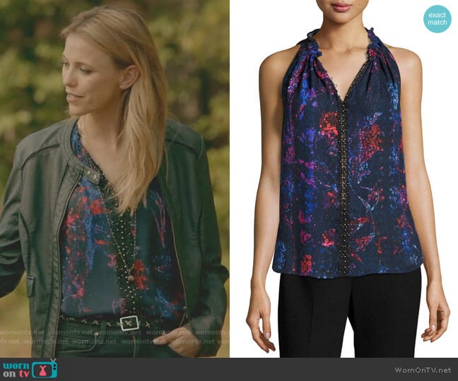 Elie Tahari Bessie Sleeveless Floral-Print Blouse worn by Freya Mikaelson (Riley Voelkel) on The Originals