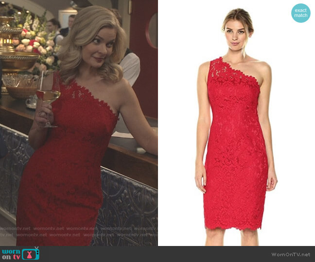 Eliza J One Shoulder Lace Sheath Dress worn by Stephanie Borden (Kylee Evans) on Good Witch