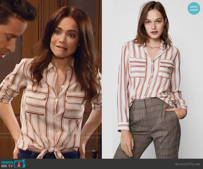 Express Stripe Button Front City Shirt worn by Elizabeth Webber (Rebecca Herbst) on General Hospital