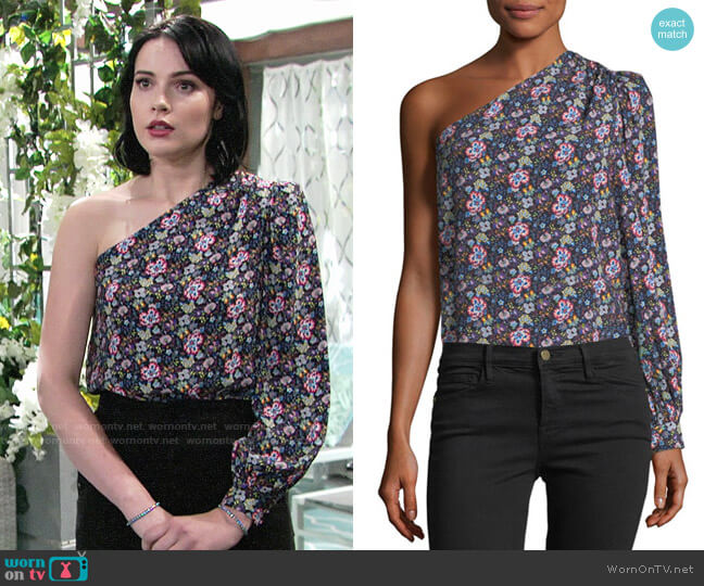 Frame One-Shoulder Floral-Print Top worn by Tessa Porter (Cait Fairbanks) on The Young and the Restless