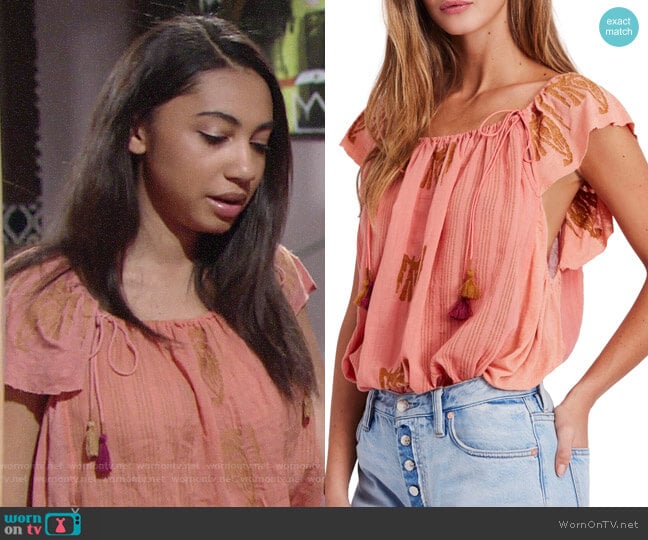 Free People Pukka Tee in Coral worn by Shauna (Camryn Hamm) on The Young and the Restless