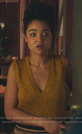Kat’s metallic v-neck top on The Bold Type