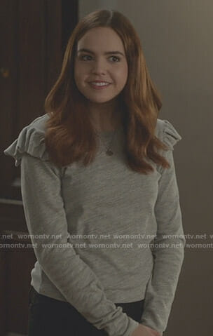 Grace’s grey ruffled shoulder top on Good Witch