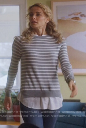 Lizzie’s gray striped layered sweater on Instinct