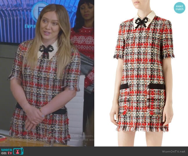 Gucci Embroidered Multicolor Tweed Dress worn by Kelsey Peters (Hilary Duff) on Younger