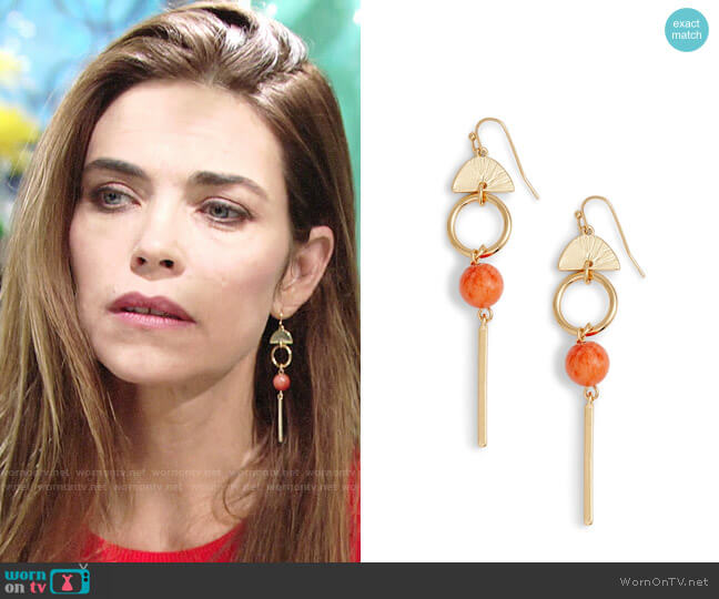 Halogen Geo Linear Drop Earrings worn by Victoria Newman (Amelia Heinle) on The Young and the Restless