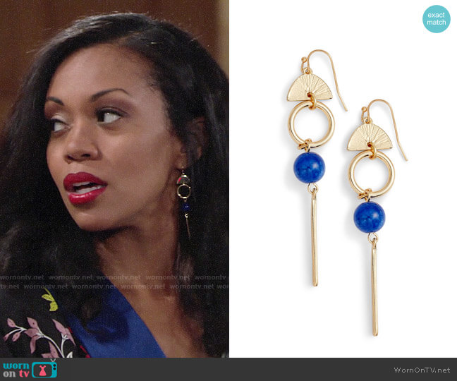 Halogen Geo Linear Drop Earrings worn by Hilary Curtis (Mishael Morgan) on The Young and the Restless