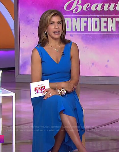 Hoda’s blue v-neck belted dress on Today
