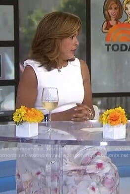 Hoda’s white floral bow shoulder dress on Today