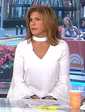 Hoda’s white choker neck top with bell sleeves on Today