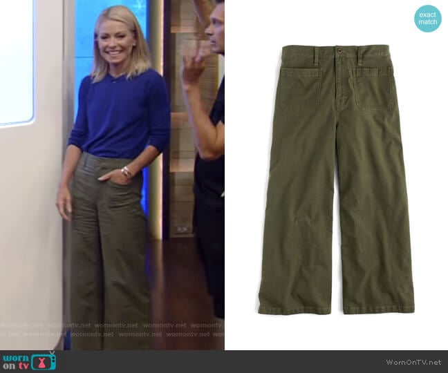 J. Crew Point Sur Washed Wide Leg Crop Pants worn by Kelly Ripa on Live with Kelly and Mark