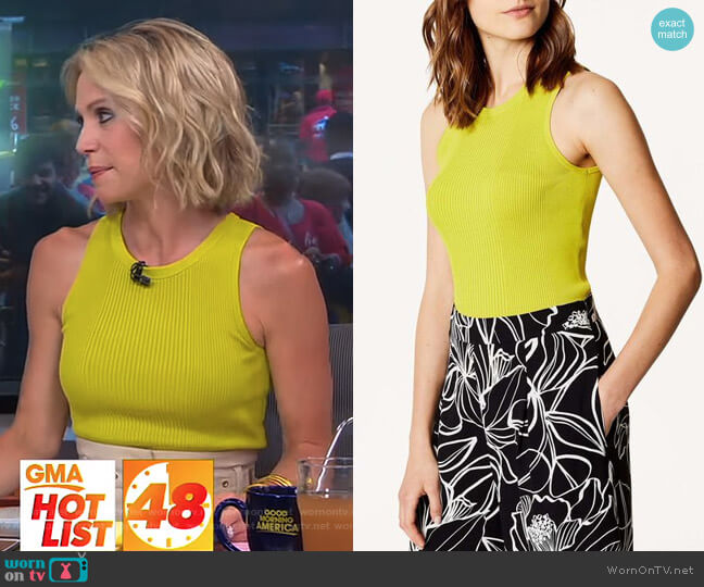 Karen Millen Ribbed Tank Top worn by Amy Robach on Good Morning America
