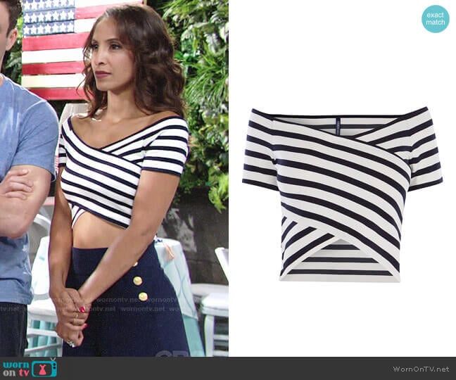 Karen Millen Striped Bardot Top worn by Lily Winters (Christel Khalil) on The Young and the Restless