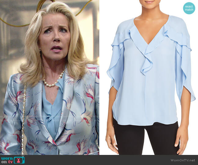 Kobi Halperin Adelynne Ruffle-Trim Blouse worn by Nikki Reed Newman (Melody Thomas-Scott) on The Young and the Restless