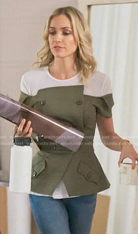Kristin’s green off-shoulder double-breasted top on Very Cavallari