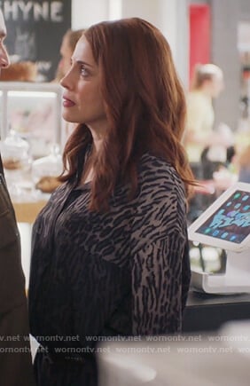 Jo’s black leopard print mini dress on Girlfriends Guide to Divorce