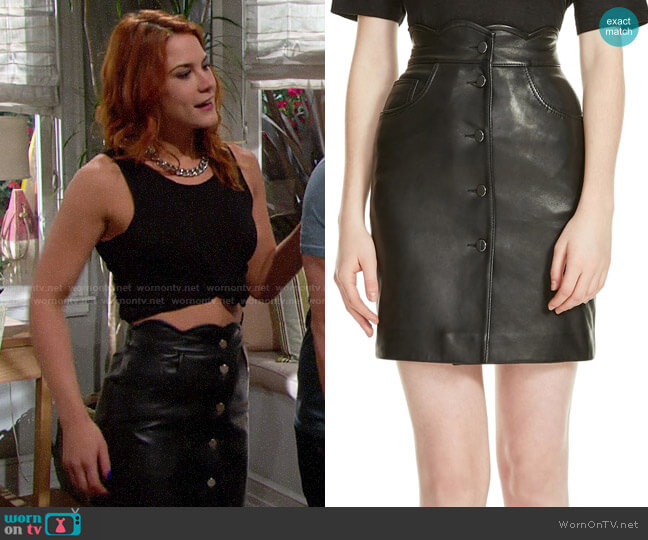 Maje Journey Leather Skirt worn by Sally Spectra (Courtney Hope) on The Bold and the Beautiful