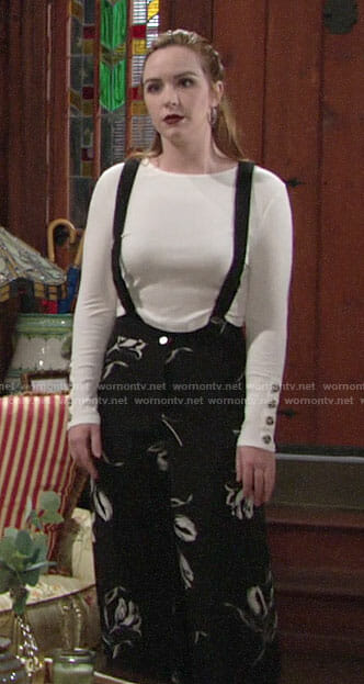 Mariah’s black floral overalls on The Young and the Restless