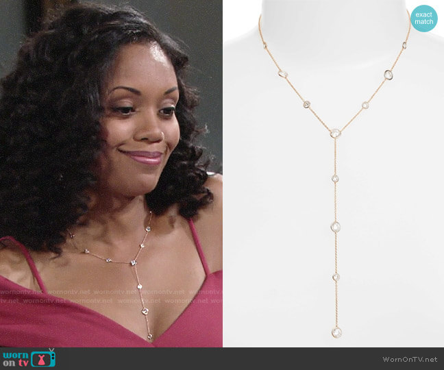 Nadri Cubic Zirconia Bezel Y-Necklace in Rose Gold worn by Hilary Curtis (Mishael Morgan) on The Young and the Restless