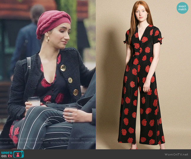 No. 6 Black Poppy Althea Jumpsuit worn by Adena El-Amin (Nikohl Boosheri) on The Bold Type