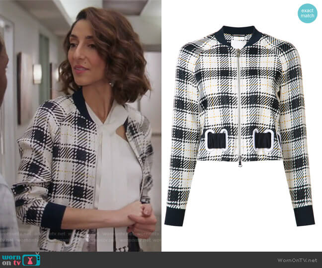 3.1 Phillip Lim Surf plaid bomber worn by Delia (Necar Zadegan) on Girlfriends Guide to Divorce