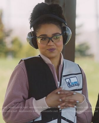 Kat’s pink wool bomber jacket on The Bold Type