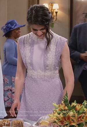 Leslie’s purple lace mini dress on Living Biblically