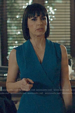 Quinn’s blue wrap dress on UnReal