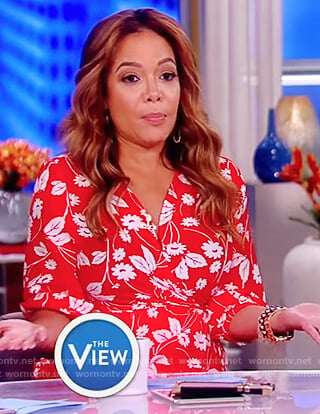 Sunny’s red floral mix print dress on The View