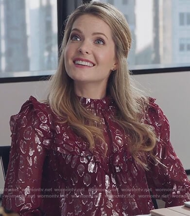 Sutton’s red metallic blouse on The Bold Type