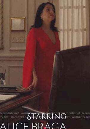 Camila’s red split sleeve dress on Queen of the South