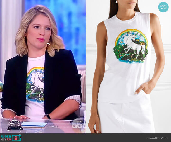 Re/Done Printed slub cotton-jersey tank worn by Sara Haines on The View