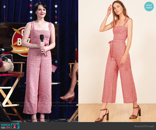Reformation Birch Jumpsuit in May Check worn by Tessa Porter (Cait Fairbanks) on The Young and the Restless