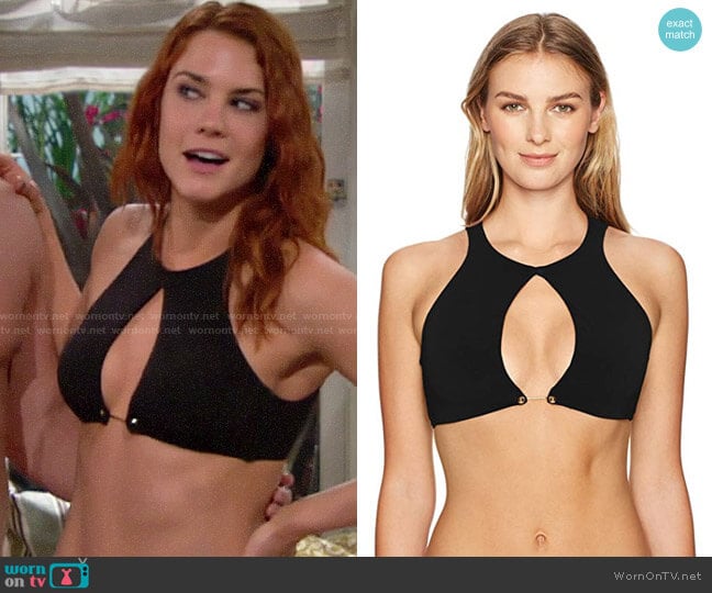 Robin Piccone Luca High Neck Bikini Top worn by Sally Spectra (Courtney Hope) on The Bold and the Beautiful
