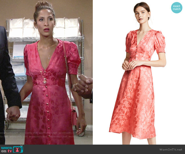 Saloni Lea Dress in Bright Coral worn by Lily Winters (Christel Khalil) on The Young and the Restless