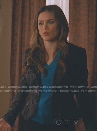 Sam’s black moto jacket on Take Two