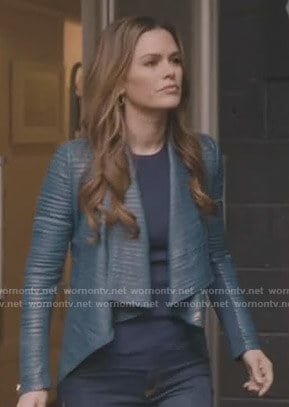 Sam’s blue pleated leather jacket on Take Two