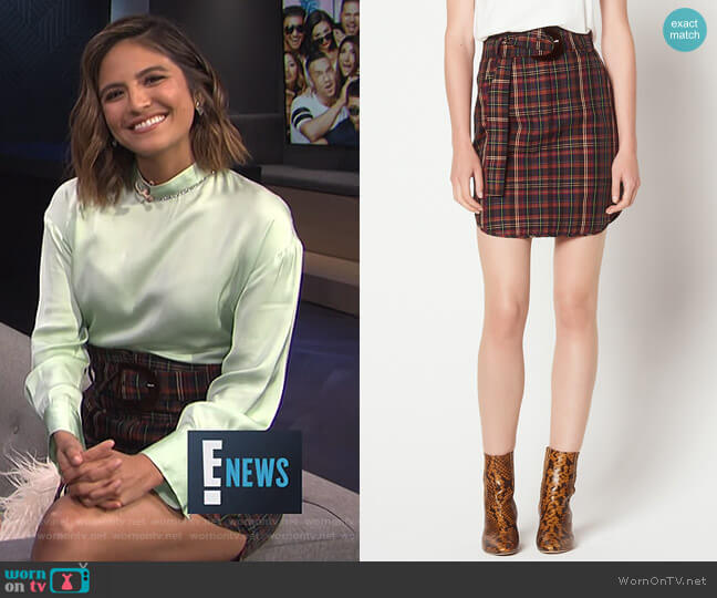 Sandro Short Checked Skirt with Belt worn by Erin Lim on E! News