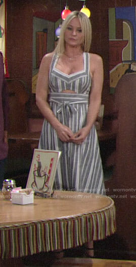 Sharon’s striped midi dress on The Young and the Restless