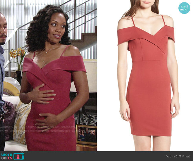 Soprano Cold Shoulder Body-Con Dress worn by Hilary Curtis (Mishael Morgan) on The Young and the Restless