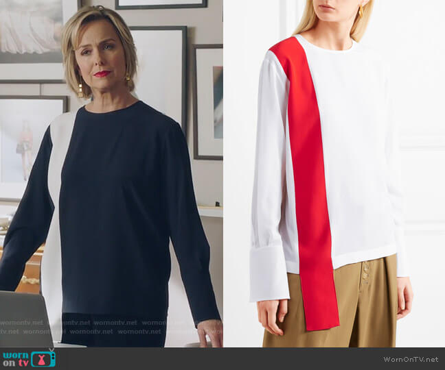 Stella McCartney Draped two-tone silk-crepe top worn by Jacqueline (Melora Hardin) on The Bold Type