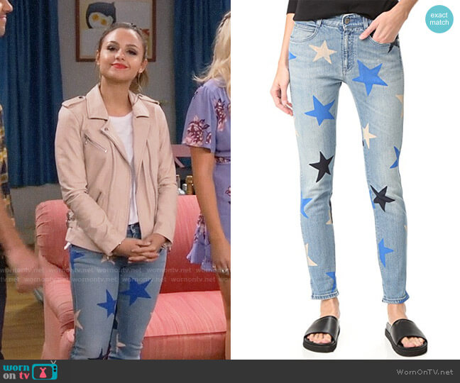 Stella McCartney Skinny Boyfriend Star Print Jeans worn by Sofia Rodriguez (Aimee Carrero) on Young and Hungry