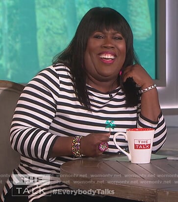Sheryl’s striped palm tree embellished top on The Talk