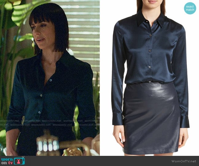 Theory Perfect Fitted Stretch Satin Shirt worn by Quinn King (Constance Zimmer) on UnReal