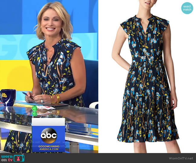 Whistles Celia Iris Print Pleated Dress worn by Amy Robach on Good Morning America