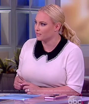 Meghan’s white pearl embellished collar sweater on The View