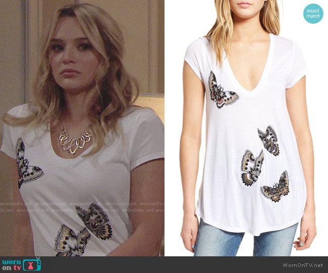 Zadig & Voltaire Tiny Cannet Butterfly Tee worn by Summer Newman (Hunter King) on The Young and the Restless