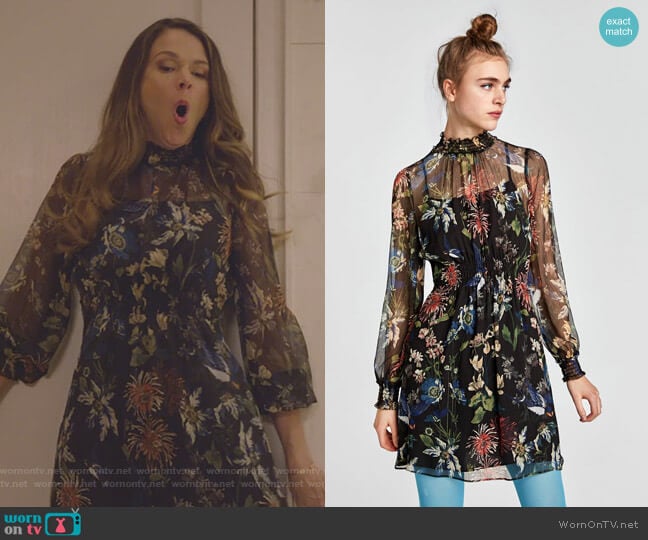 Zara Print Dress with Elastic Detail worn by Liza Miller (Sutton Foster) on Younger
