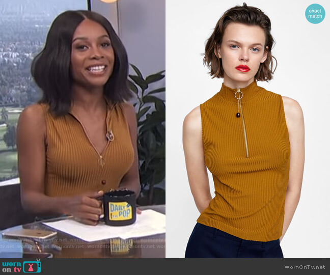 Zara Ribbed Top with Zipper worn by Zuri Hall on E! News